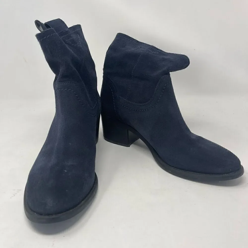 Andre Assous Blue Suede Leather Ankle Bootie Boots Women's Sz 37
